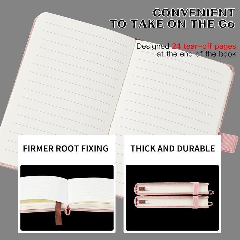 Animusphere 2Pack Pocket Notebook Small Notebook Journal Notebook 4 inches x 5.7 inches 200 Pages Leather Cover With Pen Holder Page Marker Ribbons (Rose Gold) - Image 3